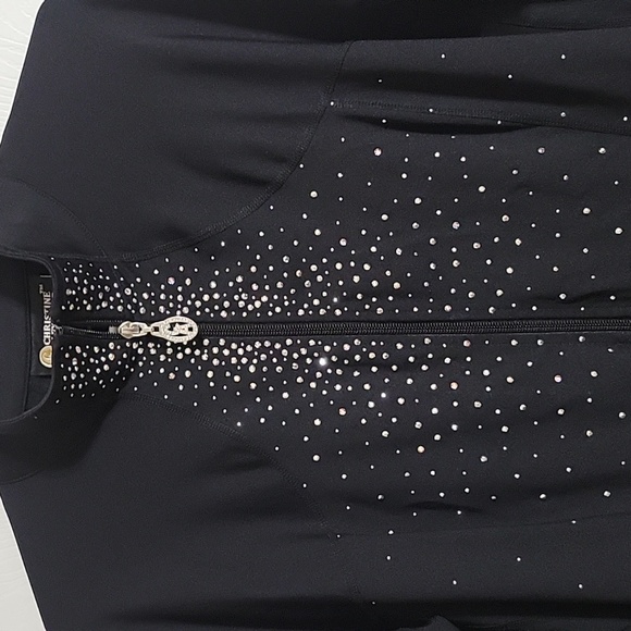 Christine Alexander Swarovski Embellished Black Jacket XL Rhinestone Zip Front - Picture 3 of 9